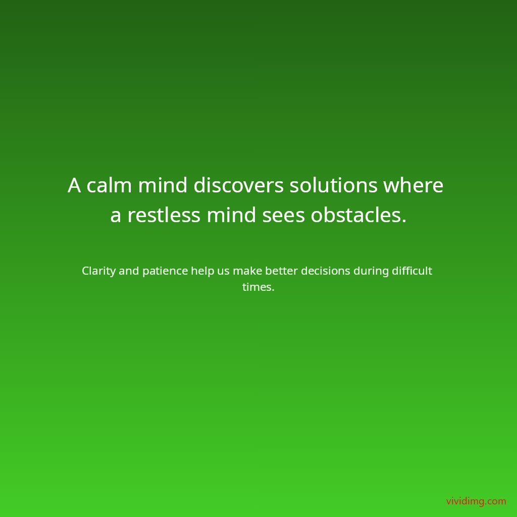 A calm mind discovers solutions where a restless mind sees obstacles.